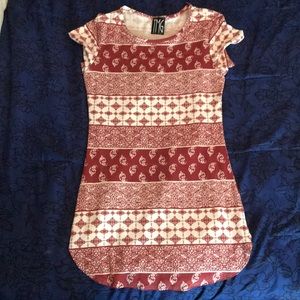 White and burgundy dress